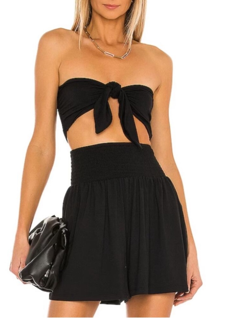 Susana Monaco Black Tie Bandeau top and shorts set